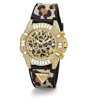 40th Anniversary Special Edition GUESS Ladies Leopard Gold Tone Multi-function Watch